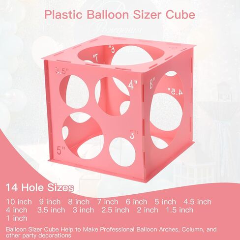 Pllieay 14 Holes Balloon Sizer Box Cube, Pink Plastic Balloon Measurement Box, Collapsible Balloon Sizer Tool with Instructions for Balloon Decoration, Balloon Arch, Balloon Columns, 1-10 Inch in Saudi Arabia