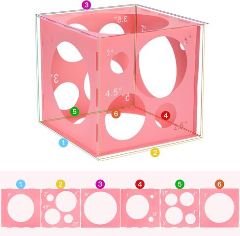 Pllieay 14 Holes Balloon Sizer Box Cube, Pink Plastic Balloon Measurement Box, Collapsible Balloon Sizer Tool with Instructions for Balloon Decoration, Balloon Arch, Balloon Columns, 1-10 Inch in Saudi Arabia