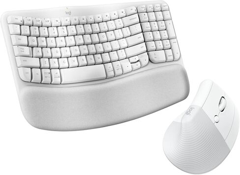 Logitech Wave Keys & Lift Vertical Mouse - Ergonomic Bundle — Wireless Keyboard with Cushioned Palm Rest & Vertical Wireless Mouse - Easy-Switch, Bluetooth, for Multi-OS, Windows/Mac - Rose in Kuwait