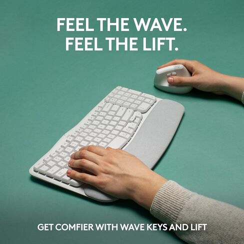 Logitech Wave Keys & Lift Vertical Mouse - Ergonomic Bundle — Wireless Keyboard with Cushioned Palm Rest & Vertical Wireless Mouse - Easy-Switch, Bluetooth, for Multi-OS, Windows/Mac - Rose in Kuwait