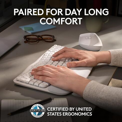 Logitech Wave Keys & Lift Vertical Mouse - Ergonomic Bundle — Wireless Keyboard with Cushioned Palm Rest & Vertical Wireless Mouse - Easy-Switch, Bluetooth, for Multi-OS, Windows/Mac - Rose in Kuwait