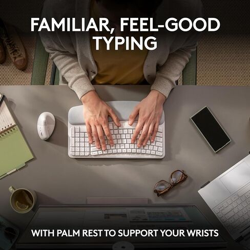Logitech Wave Keys & Lift Vertical Mouse - Ergonomic Bundle — Wireless Keyboard with Cushioned Palm Rest & Vertical Wireless Mouse - Easy-Switch, Bluetooth, for Multi-OS, Windows/Mac - Rose in Kuwait