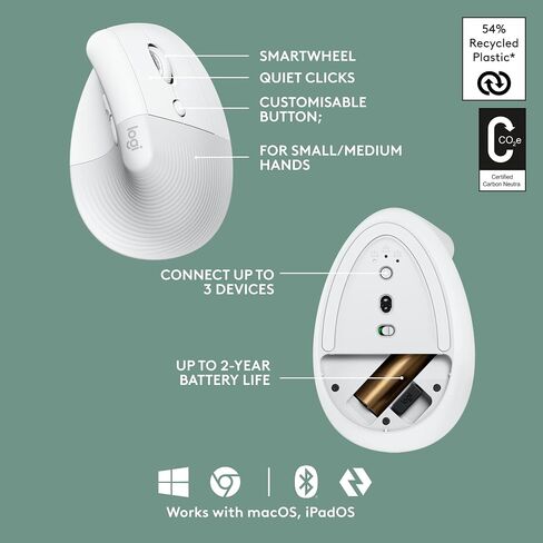 Logitech Wave Keys & Lift Vertical Mouse - Ergonomic Bundle — Wireless Keyboard with Cushioned Palm Rest & Vertical Wireless Mouse - Easy-Switch, Bluetooth, for Multi-OS, Windows/Mac - Rose in Kuwait