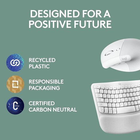 Logitech Wave Keys & Lift Vertical Mouse - Ergonomic Bundle — Wireless Keyboard with Cushioned Palm Rest & Vertical Wireless Mouse - Easy-Switch, Bluetooth, for Multi-OS, Windows/Mac - Rose in Kuwait