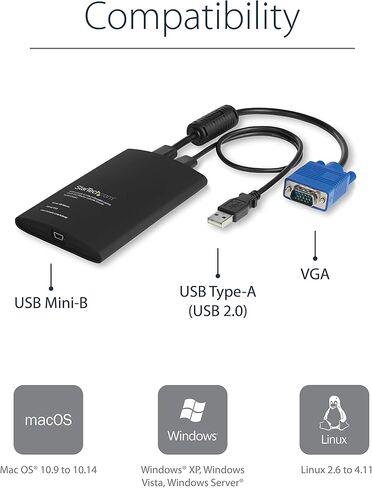 محول StarTech.com Crash Cart - 1920 x 1200 - كمبيوتر محمول محمول USB 2.0 إلى وحدة تحكم KVM (NOTECONS01) in Kuwait