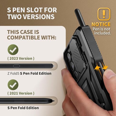 حافظة TONGATE لهاتف Galaxy Z Fold 5، مع حامل قلم S جديد وواقي شاشة ومسند، حافظة حماية مفصلية متينة لكامل الجسم مع مشبك حزام وغطاء كاميرا لهاتف Samsung Galaxy Z Fold 5، أخضر in Kuwait