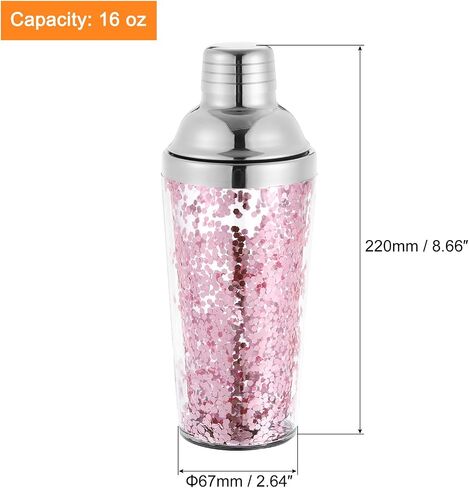 uxcell 16oz(450ml) خلاط كوكتيل بلاستيكي مع مصفاة، زجاجة خلط كوكتيل من الفولاذ المقاوم للصدأ علوية من الفولاذ المقاوم للصدأ لبار الحفلات المنزلية للاستخدام المنزلي، أداة خلط بار النبيذ، وردي in Saudi Arabia