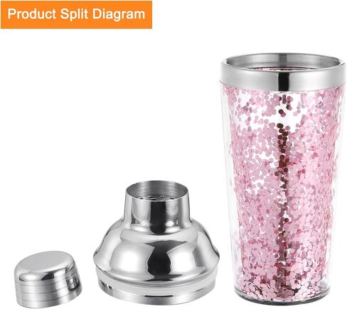 uxcell 16oz(450ml) خلاط كوكتيل بلاستيكي مع مصفاة، زجاجة خلط كوكتيل من الفولاذ المقاوم للصدأ علوية من الفولاذ المقاوم للصدأ لبار الحفلات المنزلية للاستخدام المنزلي، أداة خلط بار النبيذ، وردي in Saudi Arabia