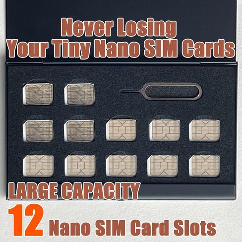 حافظة بطاقات SIM من الألومنيوم، حامل بطاقات SIM 6 فتحات رفيع للغاية مع مجموعة محول بطاقة SIM للمسافرين أو رحلة العطلات (6SIM+فضي) in Kuwait