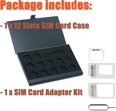 حافظة بطاقات SIM من الألومنيوم، حامل بطاقات SIM 6 فتحات رفيع للغاية مع مجموعة محول بطاقة SIM للمسافرين أو رحلة العطلات (6SIM+فضي) in Kuwait