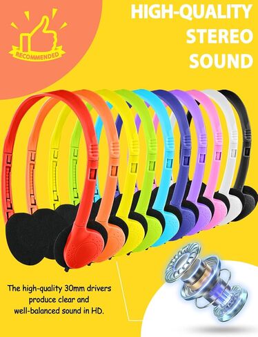20 Pack Bulk Classroom Headphones for Students Kids School, Wholesale Headphones Class Set with 3.5mm Jack for Chromebook Laptop PC Computer(10 Mixed Colors) in Kuwait