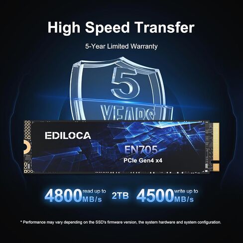 Ediloca EN760 SSD مع مبدد حرارة 2 تيرابايت PCIe Gen4، NVMe M.2 2280، ما يصل إلى 4800 ميجابايت/ثانية، محرك أقراص الحالة الصلبة الداخلي، ذاكرة تخزين مؤقت ديناميكية SLC، متوافق مع PS5 والكمبيوتر الشخصي in Kuwait