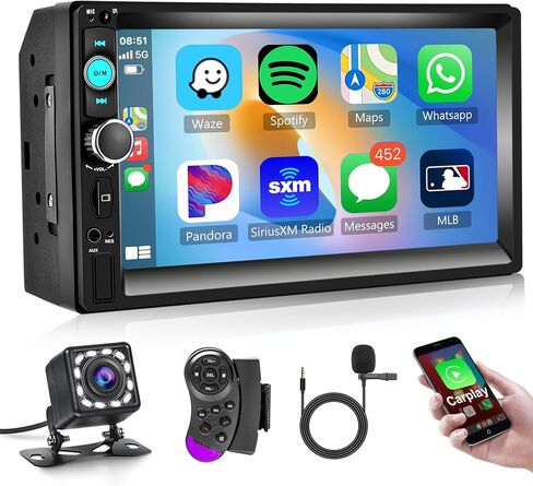 Double Din Car Radio with Wireless Carplay Android Auto,Rimoody 7'' Car Stereo 2 Din with Bluetooth Mirror Link FM Radio Rear View Camera Steering Wheel Control USB AUX in Saudi Arabia