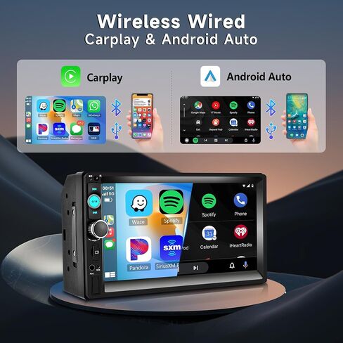 Double Din Car Radio with Wireless Carplay Android Auto,Rimoody 7'' Car Stereo 2 Din with Bluetooth Mirror Link FM Radio Rear View Camera Steering Wheel Control USB AUX in Saudi Arabia