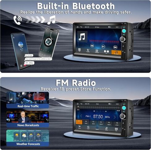 Double Din Car Radio with Wireless Carplay Android Auto,Rimoody 7'' Car Stereo 2 Din with Bluetooth Mirror Link FM Radio Rear View Camera Steering Wheel Control USB AUX in Saudi Arabia