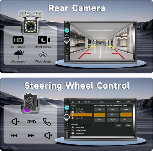 Double Din Car Radio with Wireless Carplay Android Auto,Rimoody 7'' Car Stereo 2 Din with Bluetooth Mirror Link FM Radio Rear View Camera Steering Wheel Control USB AUX in Saudi Arabia