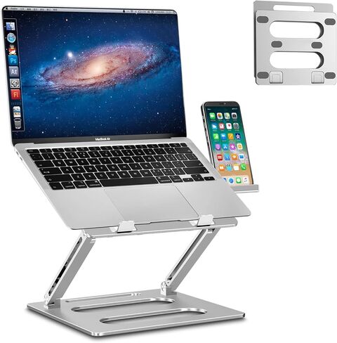 حامل كمبيوتر محمول xuenair مع حامل هاتف، [19 بوصة طويل القامة مريح] ارتفاع قابل للتعديل، حامل كمبيوتر محمول للمكتب مقاس 17 بوصة، حامل كمبيوتر محمول من الألومنيوم قابل للطي لجهاز MacBook Chromebook-أسود in Kuwait