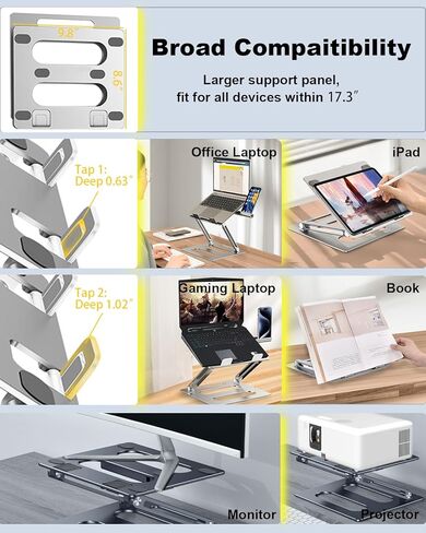 حامل كمبيوتر محمول xuenair مع حامل هاتف، [19 بوصة طويل القامة مريح] ارتفاع قابل للتعديل، حامل كمبيوتر محمول للمكتب مقاس 17 بوصة، حامل كمبيوتر محمول من الألومنيوم قابل للطي لجهاز MacBook Chromebook-أسود in Kuwait