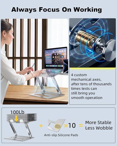 حامل كمبيوتر محمول xuenair مع حامل هاتف، [19 بوصة طويل القامة مريح] ارتفاع قابل للتعديل، حامل كمبيوتر محمول للمكتب مقاس 17 بوصة، حامل كمبيوتر محمول من الألومنيوم قابل للطي لجهاز MacBook Chromebook-أسود in Kuwait