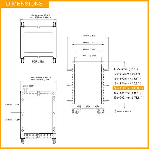 RIVECO 42U 19" Adjustable Depth Server Rack Support Up to 1700LBS Floor Standing 4 Post Rack with L Rails & Load-Bearing Casters Universal for Network Equipment Black in Kuwait