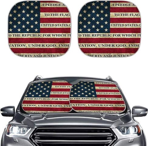 HUGS IDEA 2 Piece Car Sun Shade Winshield Sunshade Universal Fit 2 Packs, Vintage American USA Flag Block Sun Glare UV and Heat Protect Car Interior Accessories in Saudi Arabia