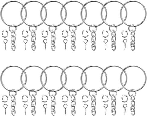 طقم حلقات سلسلة مفاتيح فضية من BRT Bearingshui 480 قطعة، مجموعة سلسلة مفاتيح 1 بوصة/25 مم، 160 قطعة حلقات سلسلة مفاتيح مع سلسلة و160 قطعة حلقة قفز مفتوحة مع 160 قطعة دبابيس عين لولبية للحرف اليدوية وصناعة المجوهرات in Kuwait