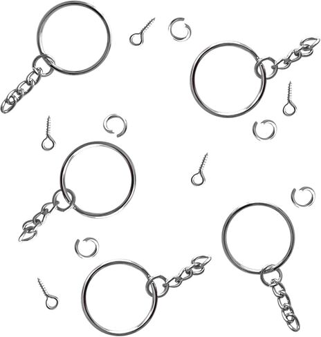 طقم حلقات سلسلة مفاتيح فضية من BRT Bearingshui 480 قطعة، مجموعة سلسلة مفاتيح 1 بوصة/25 مم، 160 قطعة حلقات سلسلة مفاتيح مع سلسلة و160 قطعة حلقة قفز مفتوحة مع 160 قطعة دبابيس عين لولبية للحرف اليدوية وصناعة المجوهرات in Kuwait