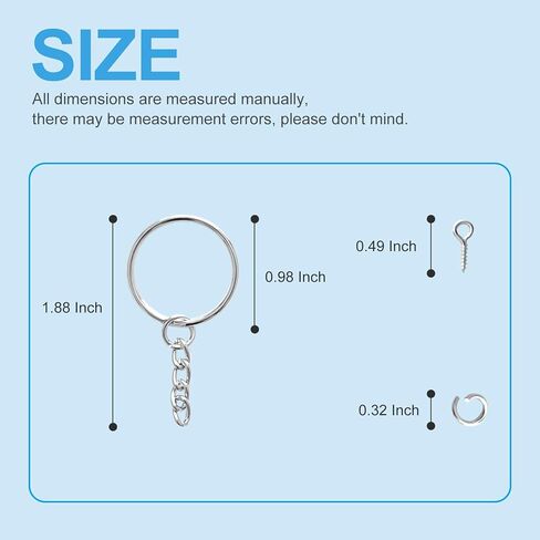 طقم حلقات سلسلة مفاتيح فضية من BRT Bearingshui 480 قطعة، مجموعة سلسلة مفاتيح 1 بوصة/25 مم، 160 قطعة حلقات سلسلة مفاتيح مع سلسلة و160 قطعة حلقة قفز مفتوحة مع 160 قطعة دبابيس عين لولبية للحرف اليدوية وصناعة المجوهرات in Kuwait
