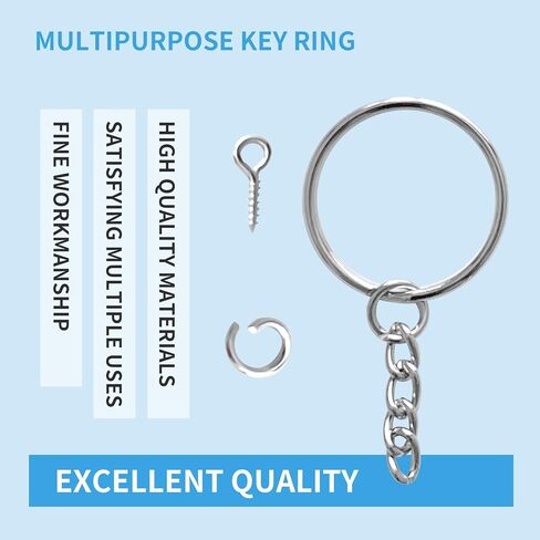 طقم حلقات سلسلة مفاتيح فضية من BRT Bearingshui 480 قطعة، مجموعة سلسلة مفاتيح 1 بوصة/25 مم، 160 قطعة حلقات سلسلة مفاتيح مع سلسلة و160 قطعة حلقة قفز مفتوحة مع 160 قطعة دبابيس عين لولبية للحرف اليدوية وصناعة المجوهرات in Kuwait