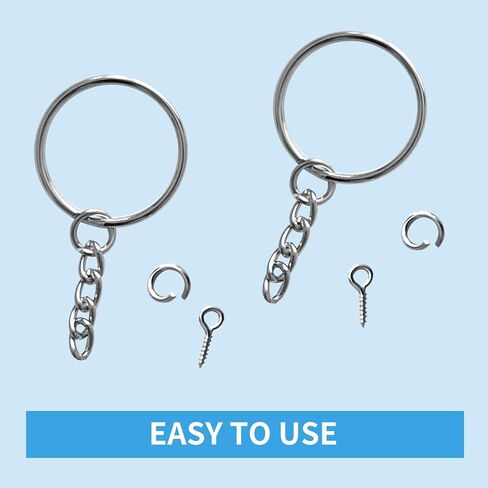 طقم حلقات سلسلة مفاتيح فضية من BRT Bearingshui 480 قطعة، مجموعة سلسلة مفاتيح 1 بوصة/25 مم، 160 قطعة حلقات سلسلة مفاتيح مع سلسلة و160 قطعة حلقة قفز مفتوحة مع 160 قطعة دبابيس عين لولبية للحرف اليدوية وصناعة المجوهرات in Kuwait