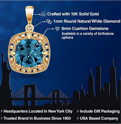 Gem Stone King 10K Yellow Gold Red Garnet and Diamond Accent Pendant Necklace For Women | 2.40 Cttw | Gemstone Birthstone | Cushion Checkerboard Cut 8MM in Saudi Arabia