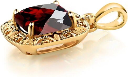 Gem Stone King 10K Yellow Gold Red Garnet and Diamond Accent Pendant Necklace For Women | 2.40 Cttw | Gemstone Birthstone | Cushion Checkerboard Cut 8MM in Saudi Arabia
