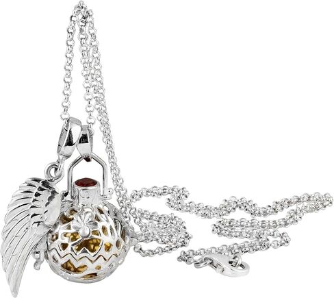 Silver Necklace with Angel Whisperer Pendant, Sound Ball and Angel Wing Pendant, Women's Necklace with Jewel and Chain Pendant, Length 80cm, 925 Sterling Silver, EFS-010 in Saudi Arabia
