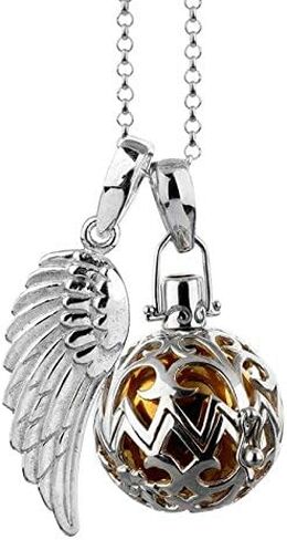 Silver Necklace with Angel Whisperer Pendant, Sound Ball and Angel Wing Pendant, Women's Necklace with Jewel and Chain Pendant, Length 80cm, 925 Sterling Silver, EFS-010 in Saudi Arabia