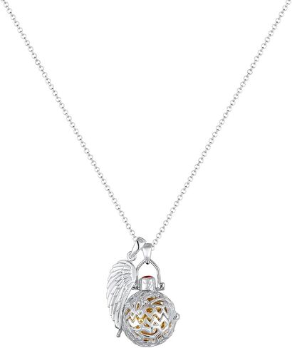 Silver Necklace with Angel Whisperer Pendant, Sound Ball and Angel Wing Pendant, Women's Necklace with Jewel and Chain Pendant, Length 80cm, 925 Sterling Silver, EFS-010 in Saudi Arabia
