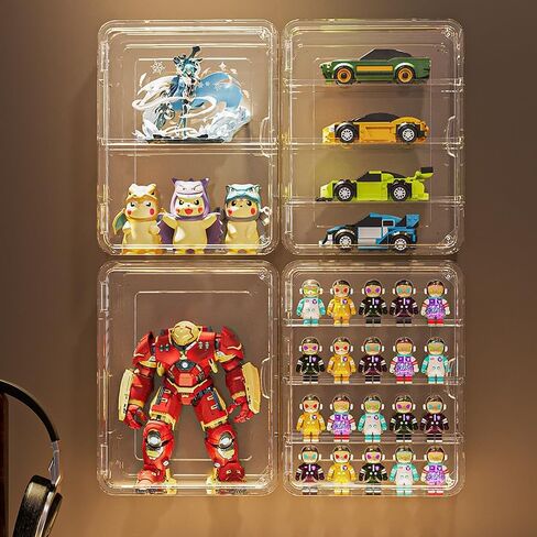 3 Tiers Clear Display Case for Figures, Acrylic Storage Organizers Box with Magnetic Door, Wall-Mounted Dustproof Showcase for Collectibles Action Figure in Saudi Arabia