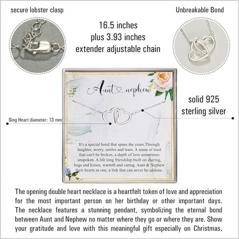RareLove هدايا العمة من ابن أخ، عمة وابن أخ هدايا للعمة من ابن أخ 925 الفضة الاسترليني إنفينيتي المتشابكة قلادة القلب المزدوج عمة ابن أخ هدية قلادة عيد ميلاد العمة in Kuwait
