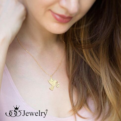 555Jewelry الفولاذ المقاوم للصدأ سباركلي حمامة والسلام قلادة سحر للنساء والفتيات in Kuwait