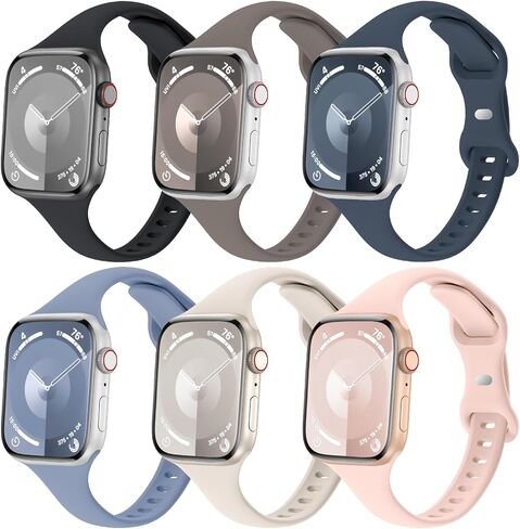 Eilesuny 6 Pack Slim Thin Bands Compatible with Apple Watch 38mm 40mm 41mm 42mm 44mm 45mm 49mm, Replacement Soft Silicone Sport Strap for iWatch Series 9/8/7/6/5/4/3/2/1 Ultra/2 SE Women Men in Saudi Arabia