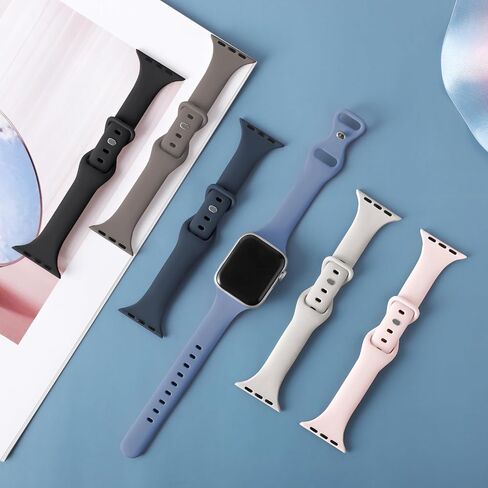 Eilesuny 6 Pack Slim Thin Bands Compatible with Apple Watch 38mm 40mm 41mm 42mm 44mm 45mm 49mm, Replacement Soft Silicone Sport Strap for iWatch Series 9/8/7/6/5/4/3/2/1 Ultra/2 SE Women Men in Saudi Arabia