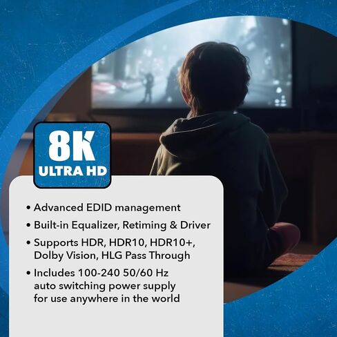 OREI 8K HDMI Splitter 1 in 4 Out, 1 x 4 Duplicate/Mirror Screen with Audio Extractor UltraHD Supports Upto 4K @ 120Hz IR EDID HDCP 2.3 for PS5, Xbox, NVIDIA (BK-104A) | 1x4 Duplicate/Mirror Screen with Audio Extractor UltraHD Supports 4K@120Hz, IR, EDID,  in Kuwait