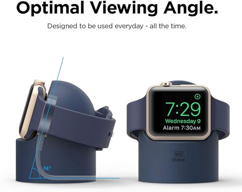 حامل شاحن Elago W2 متوافق مع Apple Watch Series Ultra2/Ultra/9/8/7/6/SE/5/4/3/2/1/SE (49 مم، 45 مم، 44 مم، 42 مم، 41 مم، 40 مم، 38 مم)، سيليكون متين، متوافق مع وضع المنضدة in Kuwait