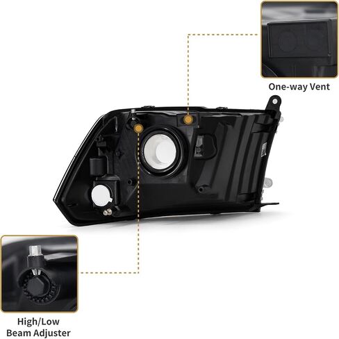 AS Headlight Assembly Compatible with 2009-2014 Dodge Ram 1500 Chrome Housing Amber Reflector Driver and Passenger Side in Saudi Arabia