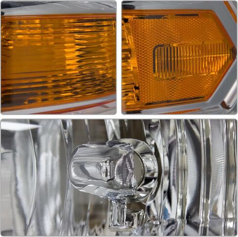 AS Headlight Assembly Compatible with 2009-2014 Dodge Ram 1500 Chrome Housing Amber Reflector Driver and Passenger Side in Saudi Arabia