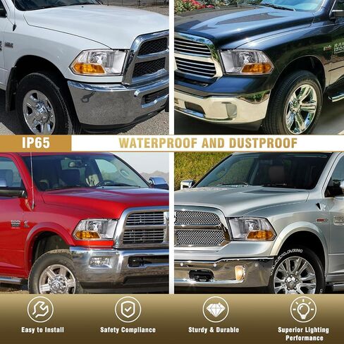 AS Headlight Assembly Compatible with 2009-2014 Dodge Ram 1500 Chrome Housing Amber Reflector Driver and Passenger Side in Saudi Arabia