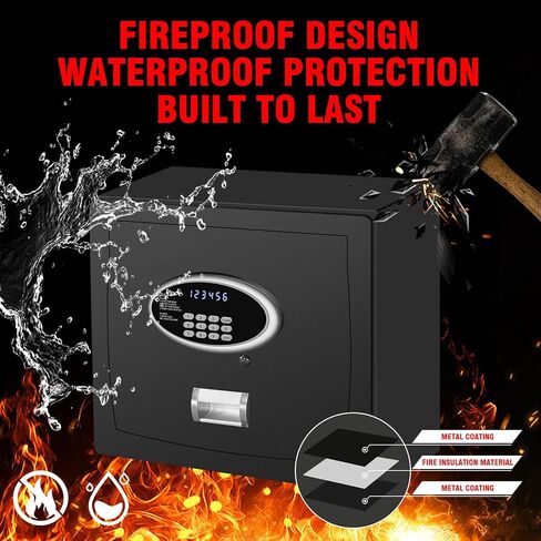 0.8 Cu Ft Small Desk Drawer Safe Box with LCD Screen-Electronic Digital Keypad Hidden Key Lock Fireproof Safety Box Personal Home Security Box For Cash Handgun Jewelry Document, LED Lighting in Saudi Arabia
