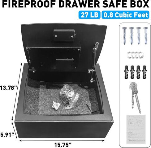 0.8 Cu Ft Small Desk Drawer Safe Box with LCD Screen-Electronic Digital Keypad Hidden Key Lock Fireproof Safety Box Personal Home Security Box For Cash Handgun Jewelry Document, LED Lighting in Saudi Arabia