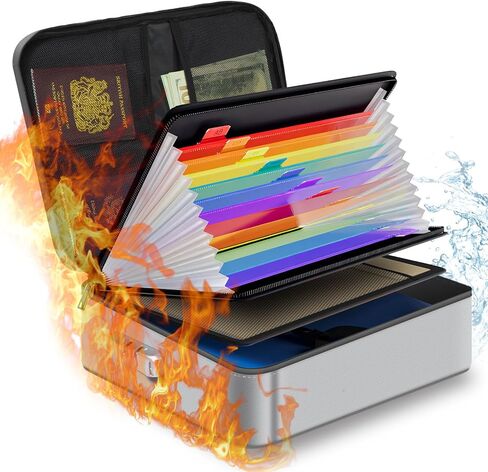Fireproof Document Box w/Lock & Reflective Strip, Fireproof Waterproof Document Organizer, Safe Bag for Important File Storage, Portable for Travel, for Tax Files, Paper, Certificates(Silver) in Saudi Arabia