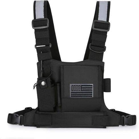 koculemi متعددة الاستخدامات حقيبة الصدر سترة تلاعب لراديو اتجاهين لاسلكي تخاطب العالمي الأيدي الحرة الجبهة الصدر حزمة الحقيبة لتشغيل مع حامل الهاتف حقيبة تسخير الهيب هوب (ترقية الأسود) in Kuwait