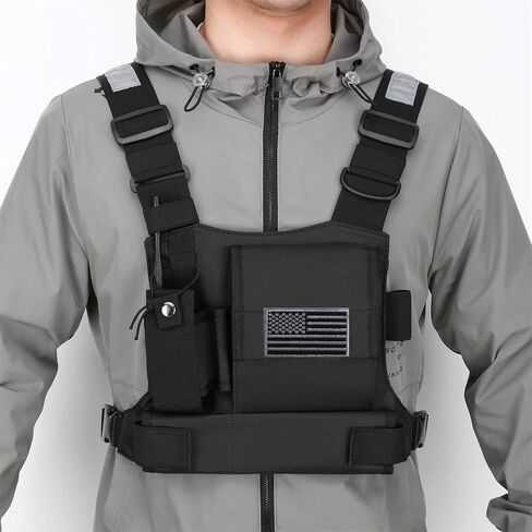 koculemi متعددة الاستخدامات حقيبة الصدر سترة تلاعب لراديو اتجاهين لاسلكي تخاطب العالمي الأيدي الحرة الجبهة الصدر حزمة الحقيبة لتشغيل مع حامل الهاتف حقيبة تسخير الهيب هوب (ترقية الأسود) in Kuwait